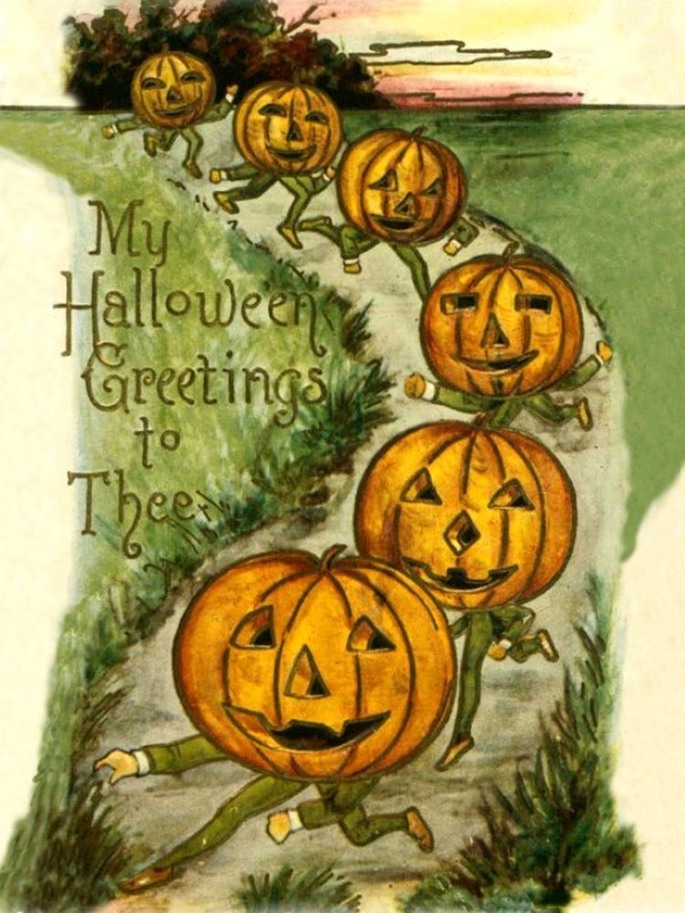 Jack O" Lanterns On The Road, Vintage Halloween Poster