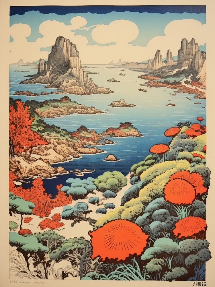 Aogashima Island, Japan Vintage Travel Art 3