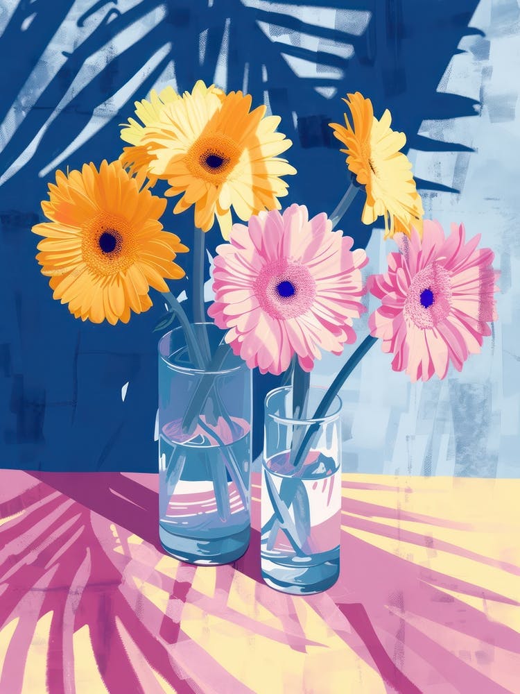 Gerbera Daisy Flowers On A Table   Contemporary Illustration 2