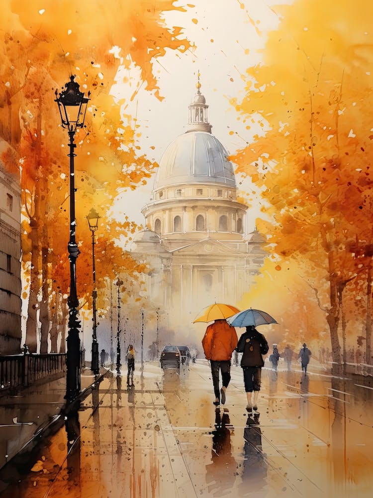 Rome Italy In Autumn Fall, Watercolour 3