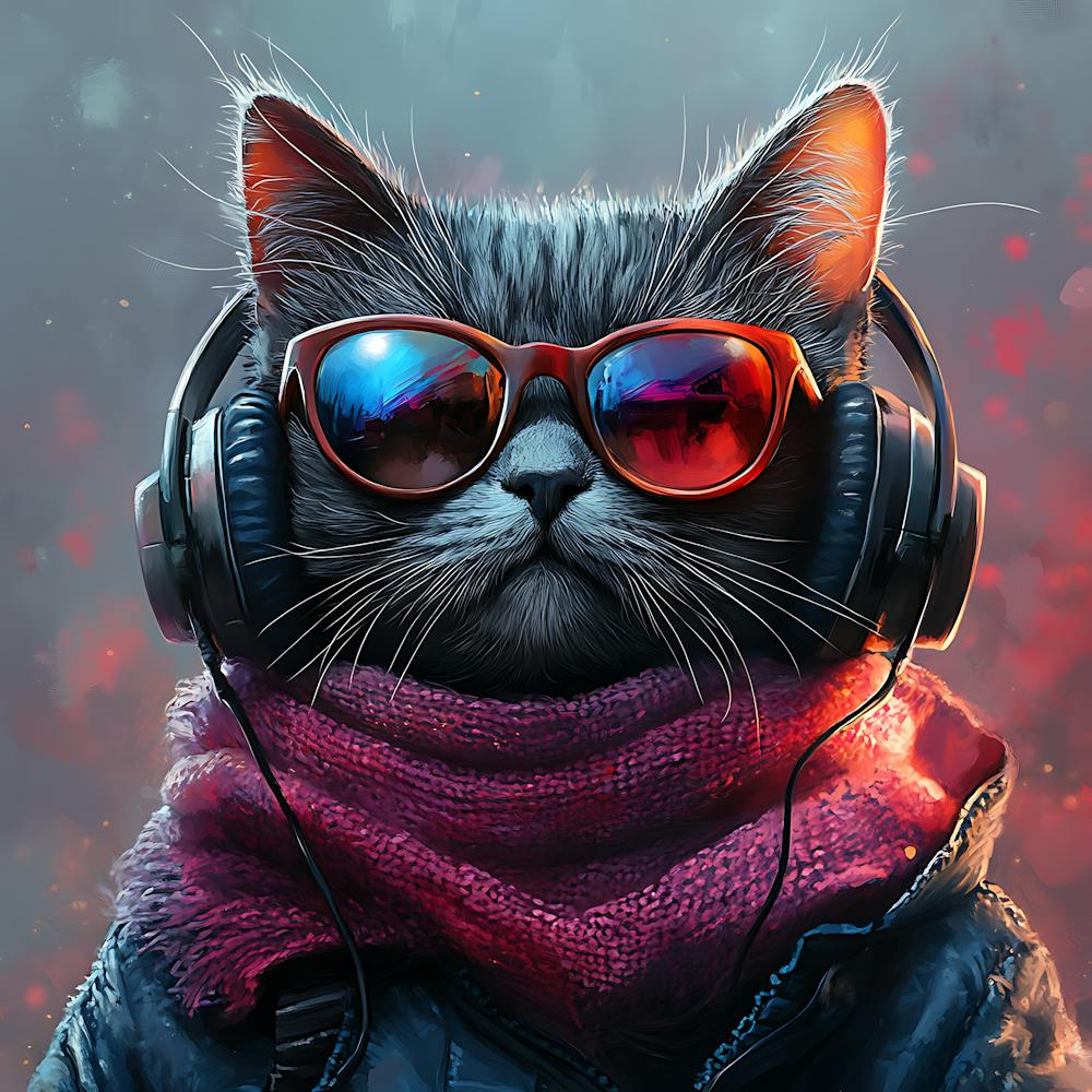 Cool Cat With Headphones Scarf 4
