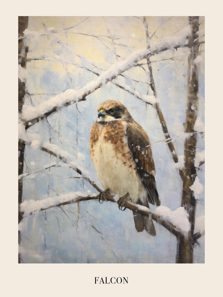 Vintage Winter Animal Painting Poster Falcon 3