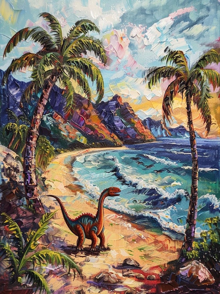Dinosaur On The Beach Painting 1