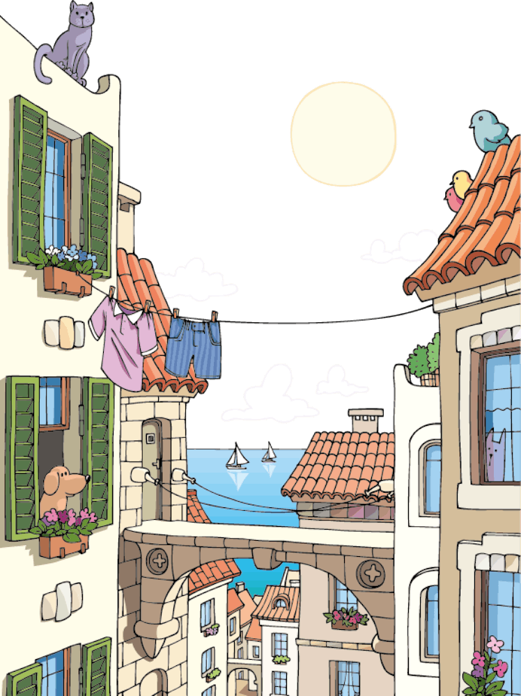 Peinture Maisons de Ville de Livre d'Images