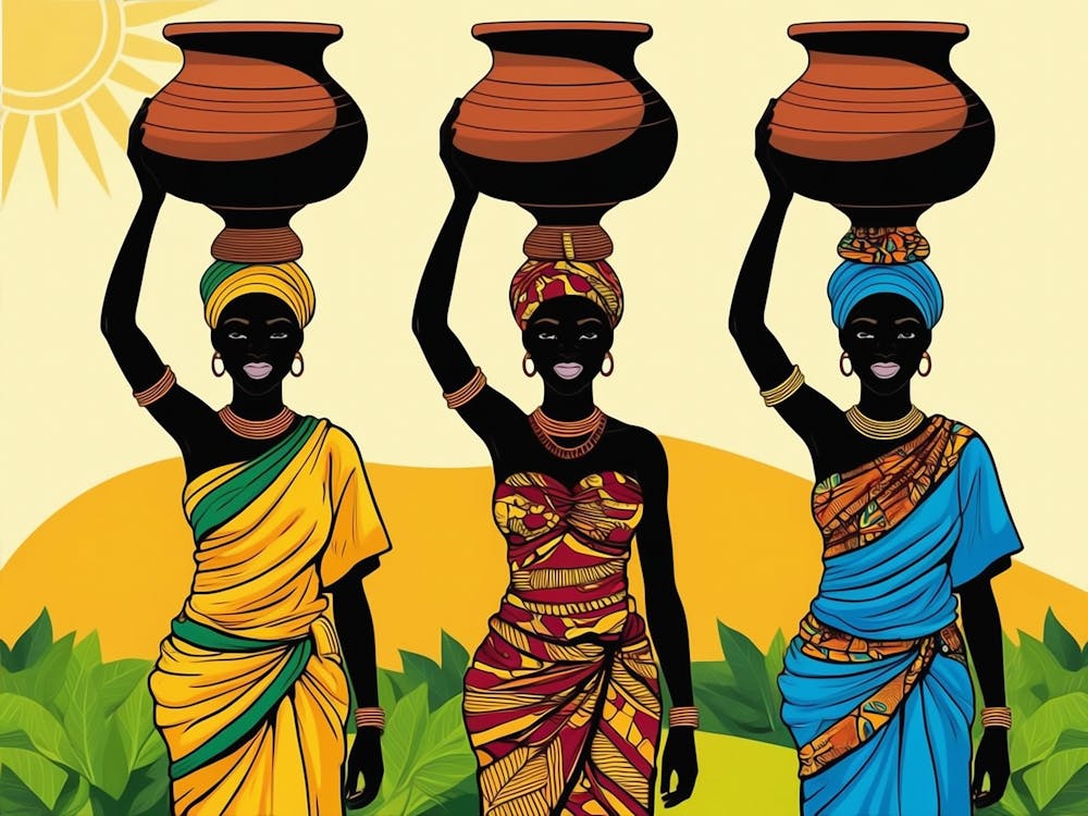 African Women Holding Pots