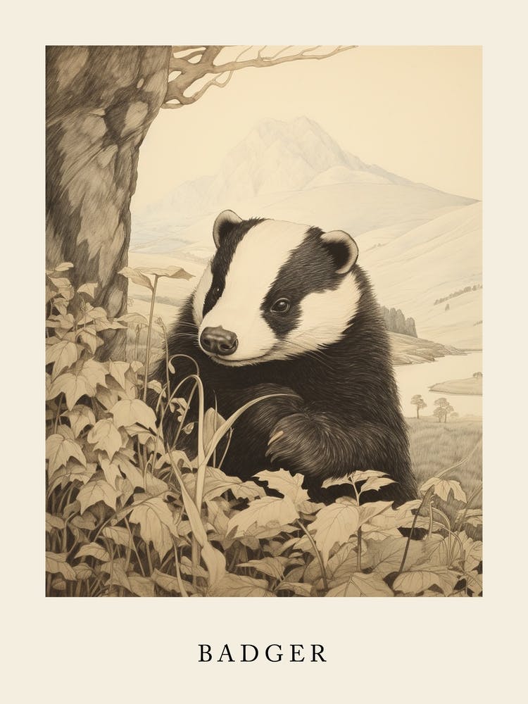 Beatrix Potter Inspired  Animal Watercolour Badger 2