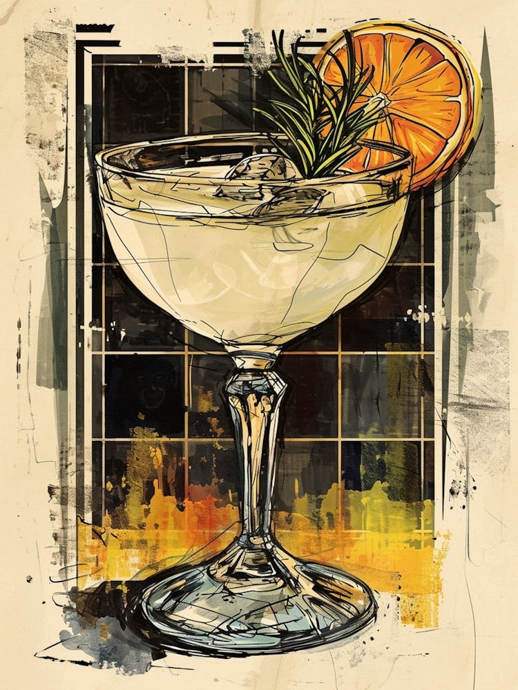 Orange Rosemary Cocktail Watercolour