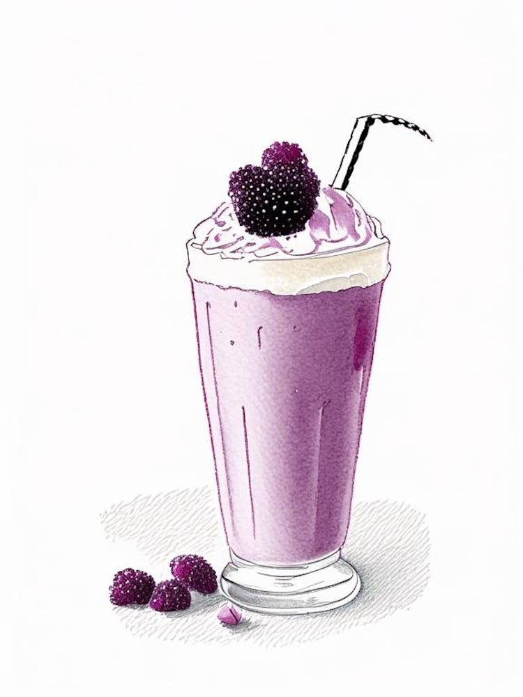 Blackberry Milkshake Dairy Food Pencil Illustration 2