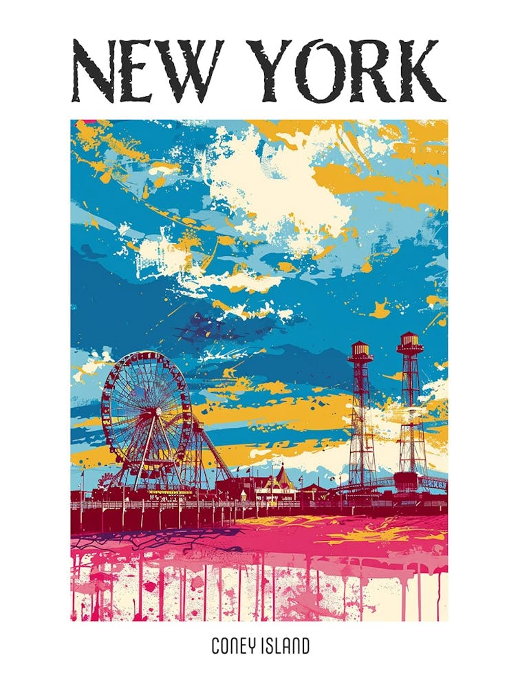 Coney Island New York Colourful Silkscreen Illustration 2 Poster