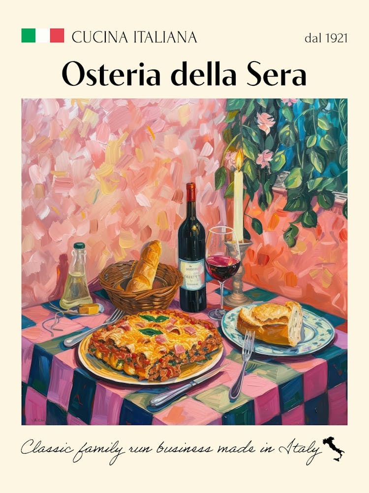 Osteria Della Sera Trattoria Italian Poster Food Kitchen