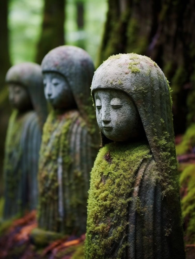 Jizo Statues Japanese Style Illustration 2