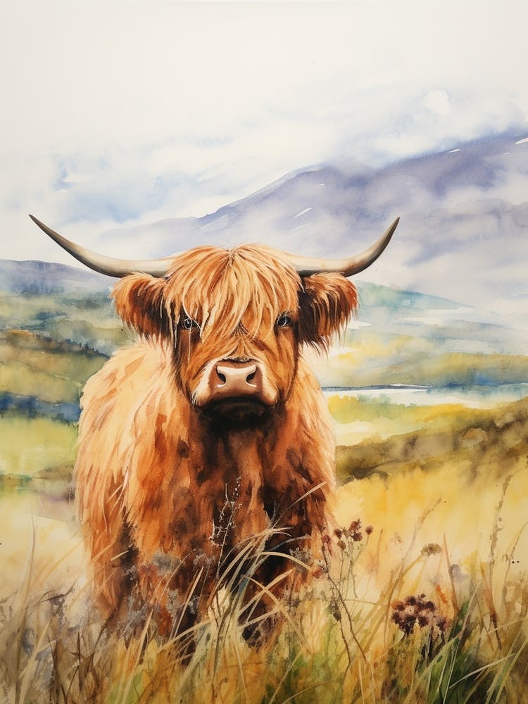 Warm Chestnut Highland Cow In The Grass