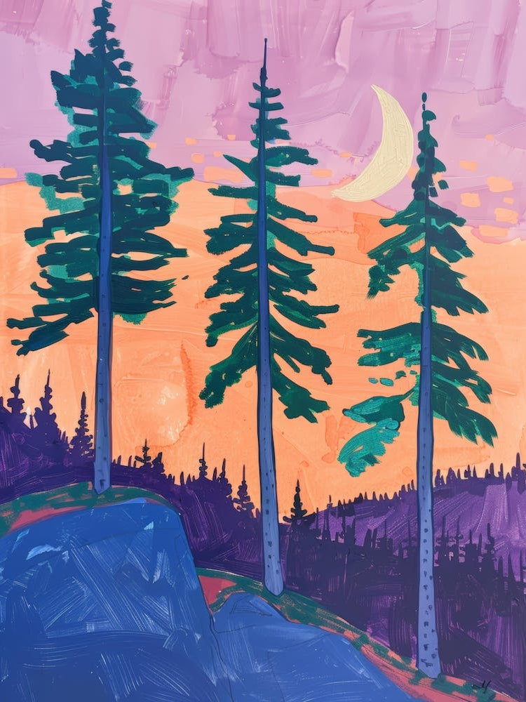 Pine Trees At Sunset