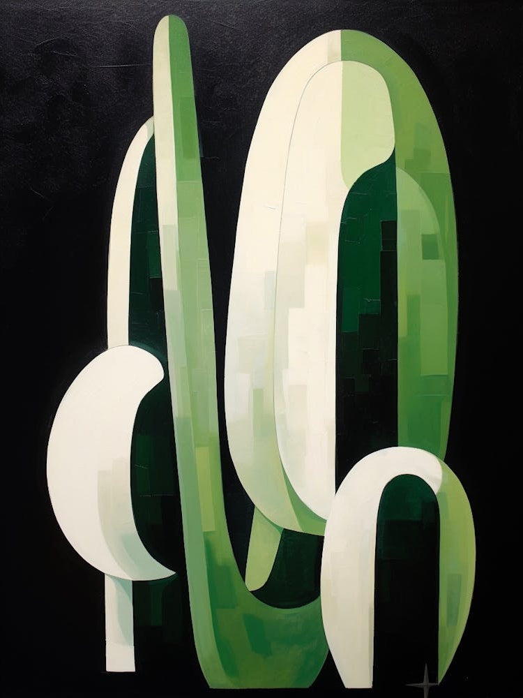 Modern Abstract Cactus Painting Fishhook Cactus