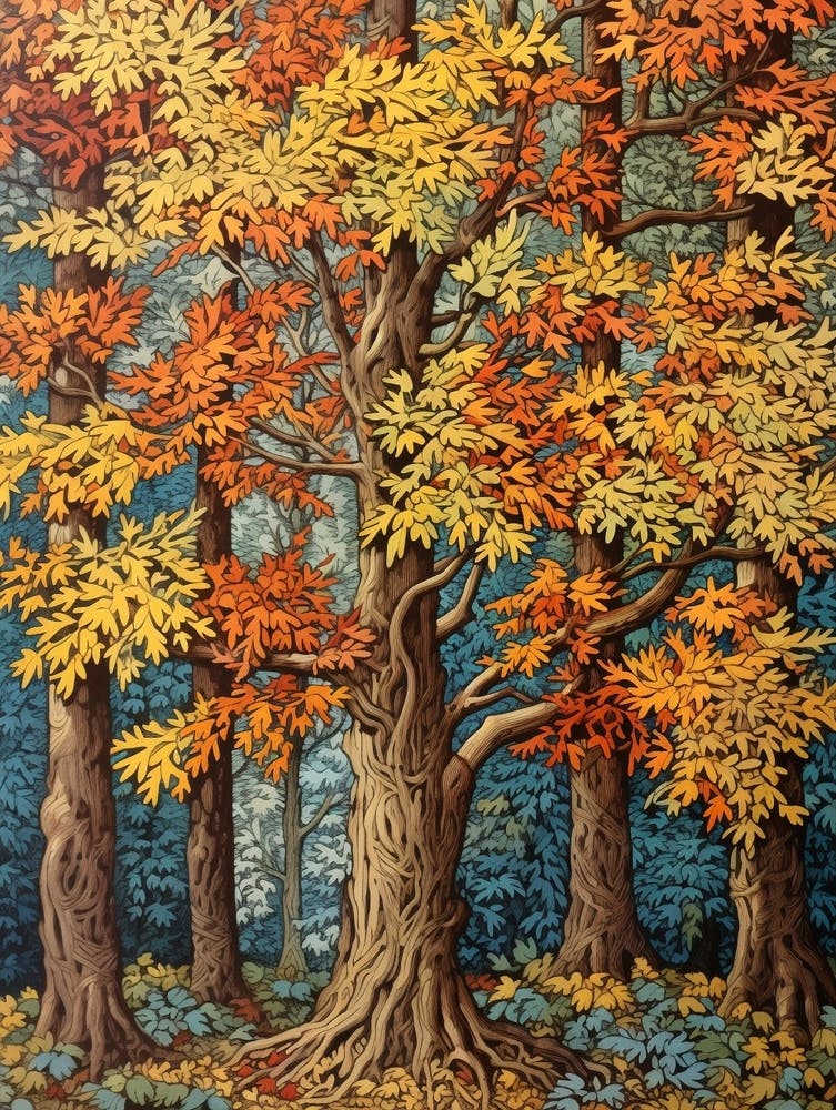 European Hornbeam 3 Vintage Autumn Tree Print 