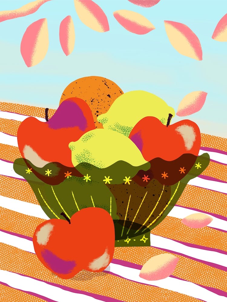 Fresh Fruits On A Bowl On Orange Food Still Life