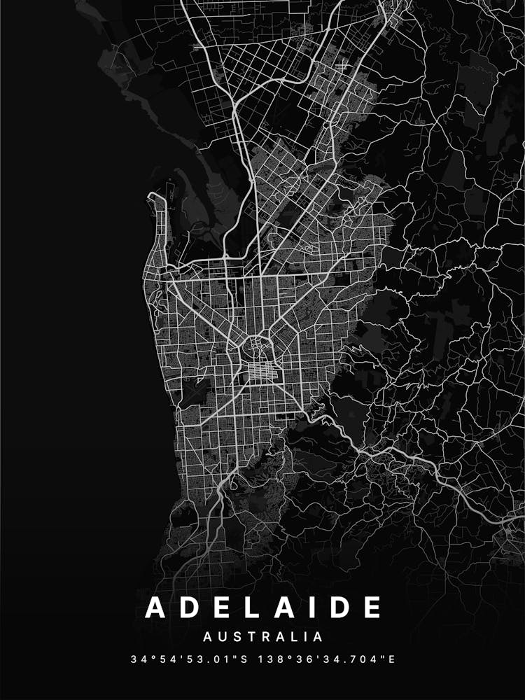 Adelaide Australia Black Map 1