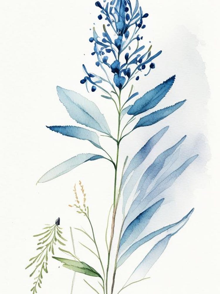 Blue Cohosh Herb Minimalist Watercolour 1