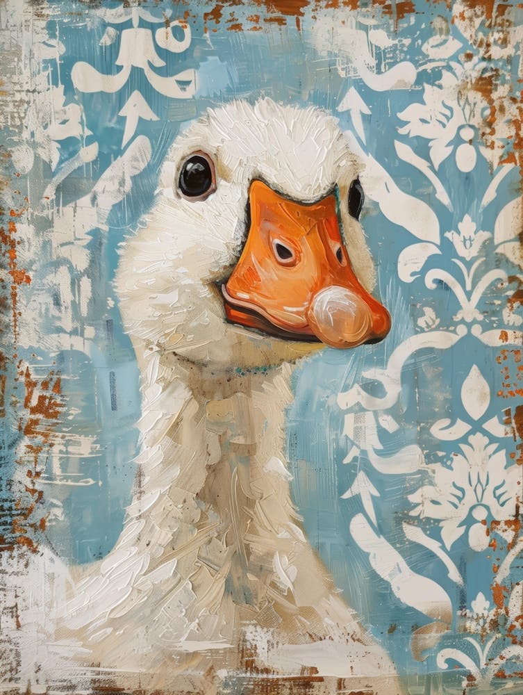 Duck In Blue Damask