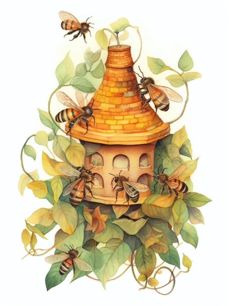 Beekeeper Bee Beehive Watercolour Illustration 2
