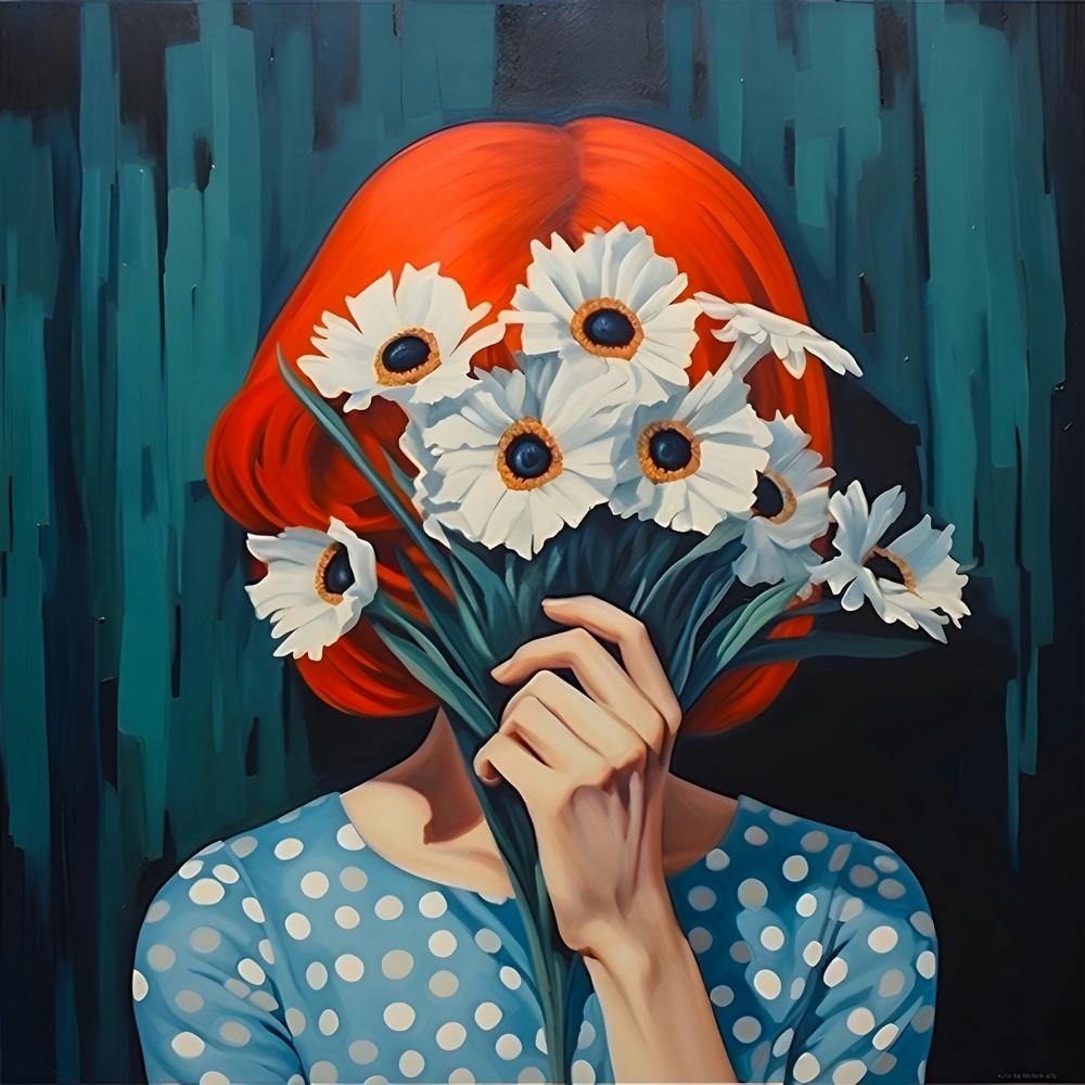 Red Hair Between Daisies