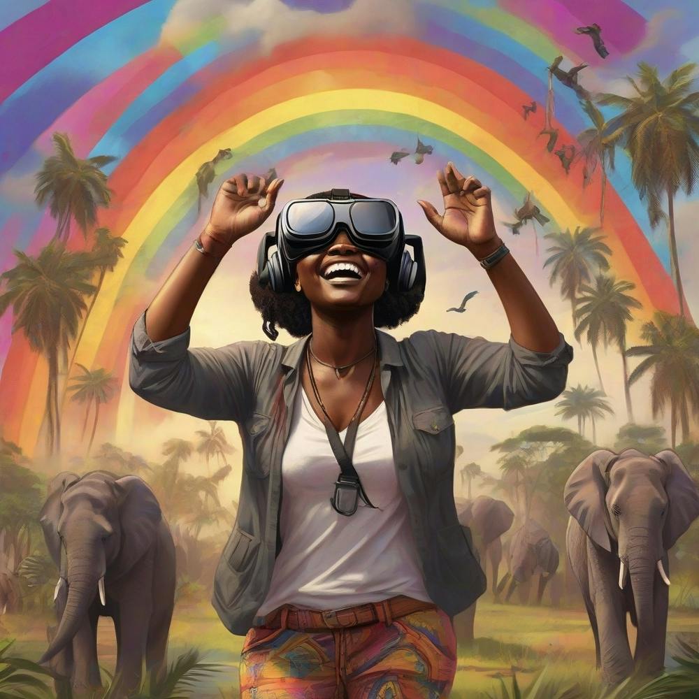 Happy Black Woman Virtual Reality in Africa