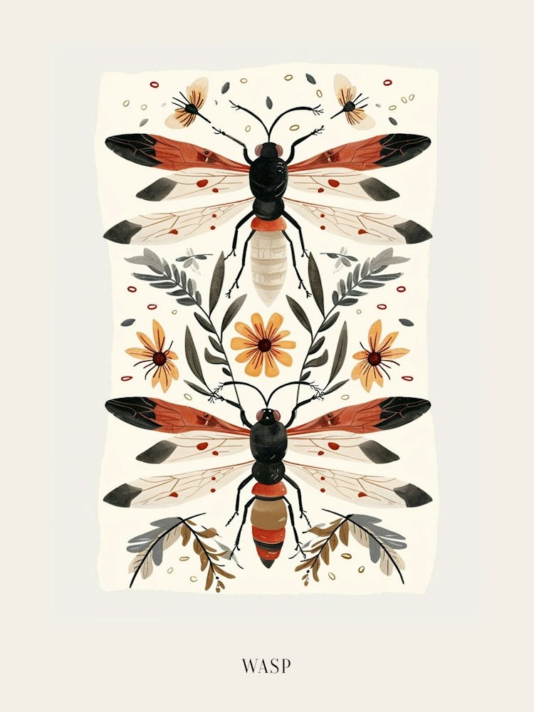 Colourful Insect Illustration Wasp 1 Poster