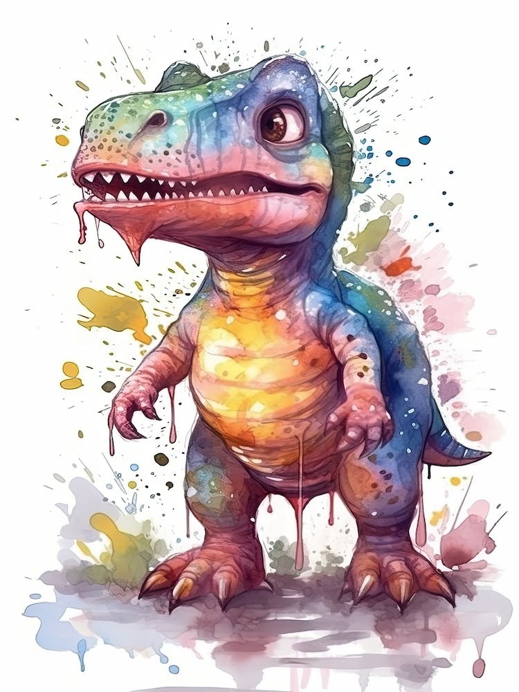 T Rex Niedlicher Dinosaurier Aquarell 5