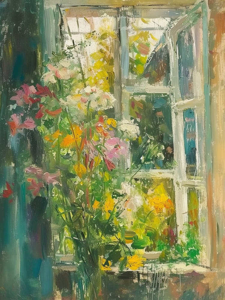 Chrysanthemum Flowers On A Cottage Window 1