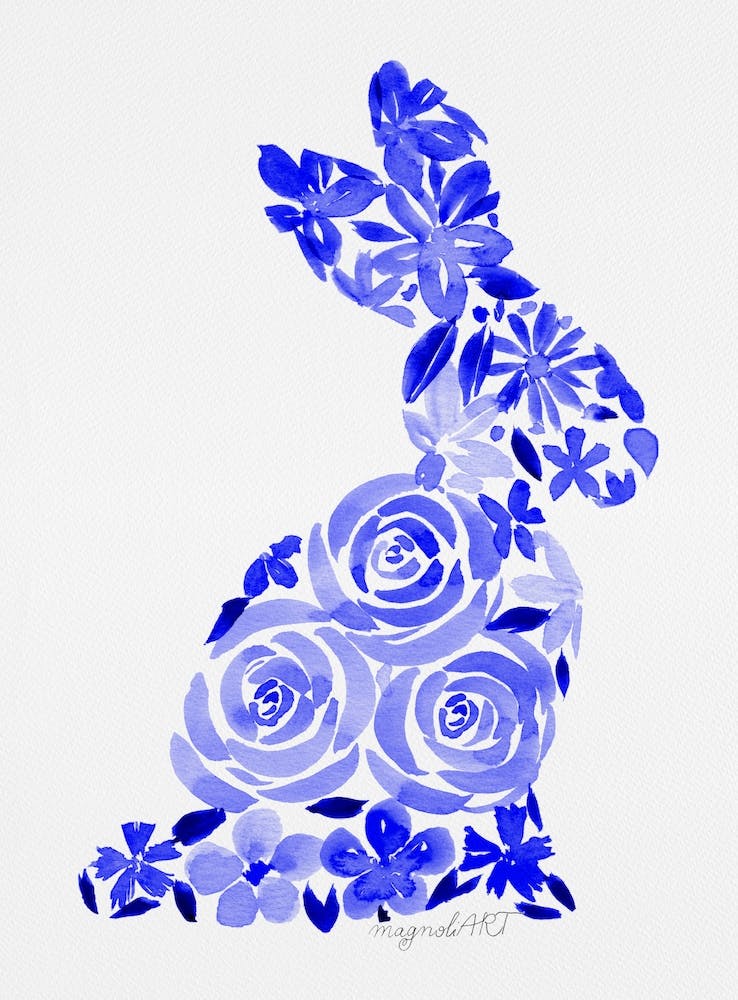 Blue Bunny Watercolor Artwork