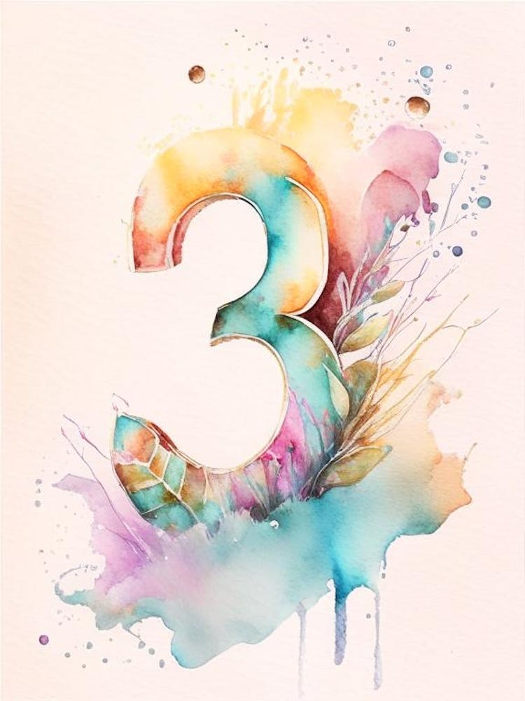 3, Number, Education Storybook Watercolour 3