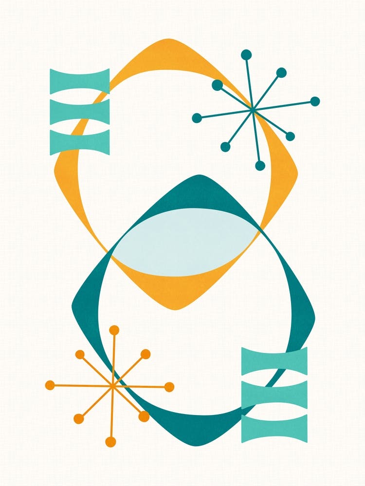 Retro Mid Century Atomic Age 24 Teal, Aqua, Orange