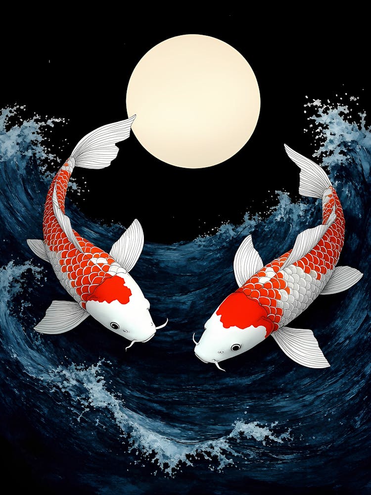 Koi Fish In The Moonlight