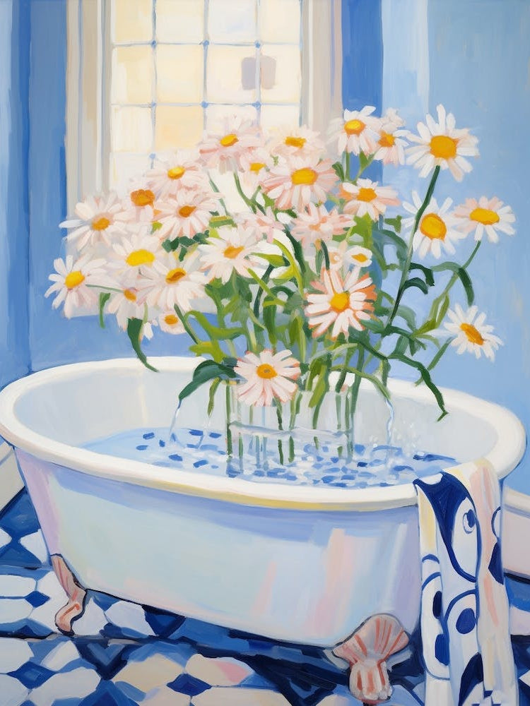A Bathtube Full Of Daisy In A Bathroom 1