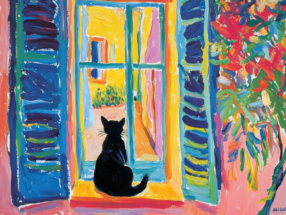 Fenêtre Ouverte Chat Noir Style Matisse Paysage