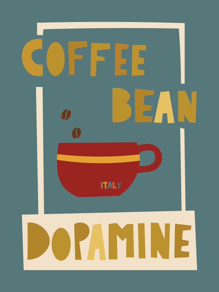 Kaffeebohne Dopamin Deko Coole Wandkunst Geschenk für Kaffeefreunde Positive Vibes Originelles Küchenposter Mid-Century Modern Retro-Stil