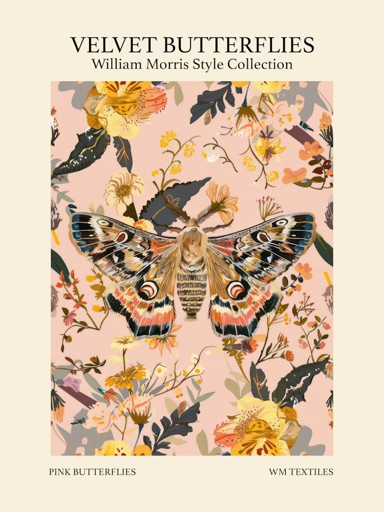 Velvet Butterflies Collection Pink Butterflies William Morris Style 3