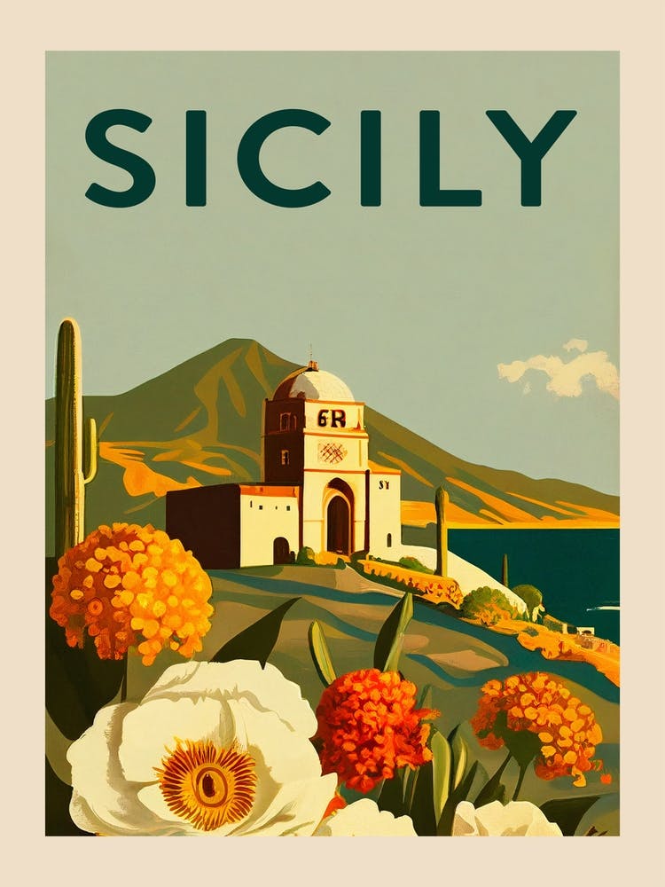 Sicily Vintage Travel Poster