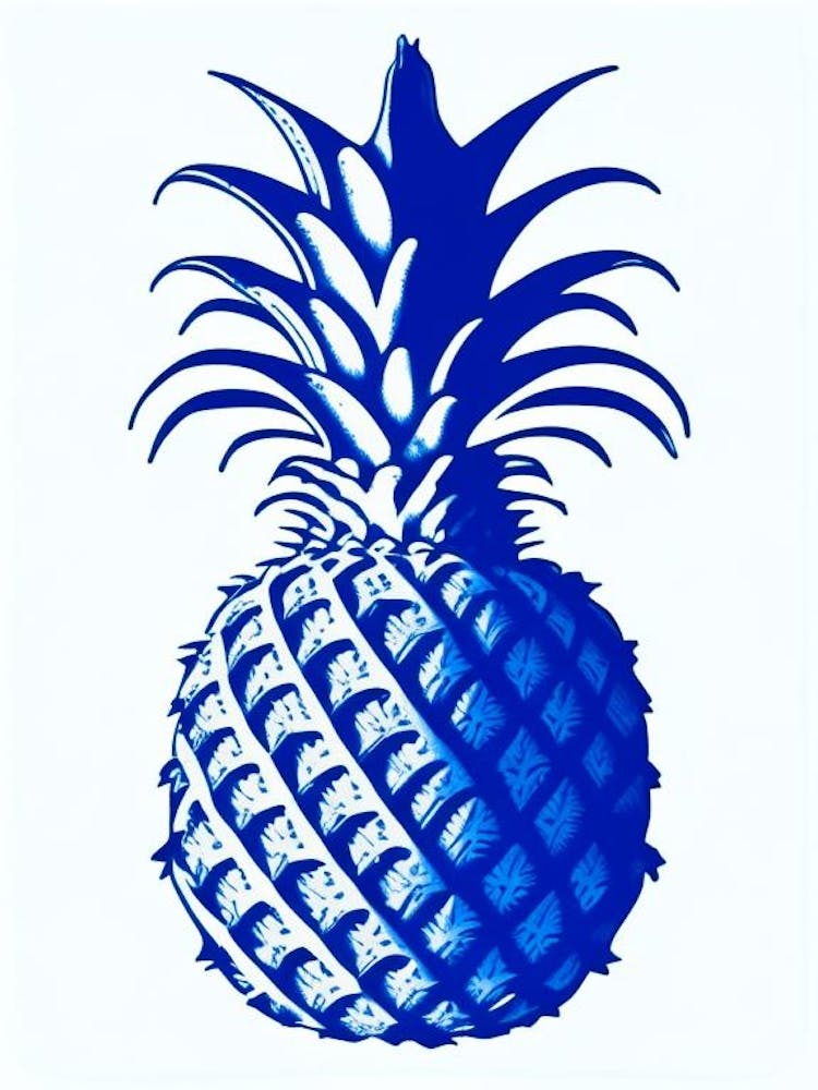 Pineapple Symbol Blue And White Line Drawing