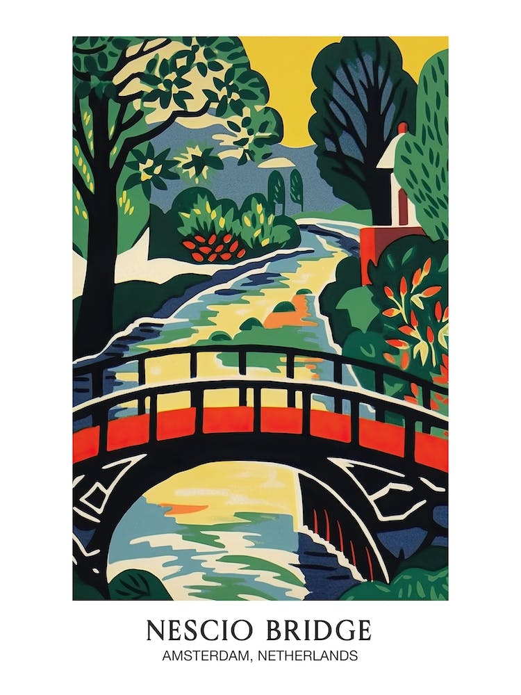 Nescio Bridge, Amsterdam, Netherlands Colourful 2 Travel Poster