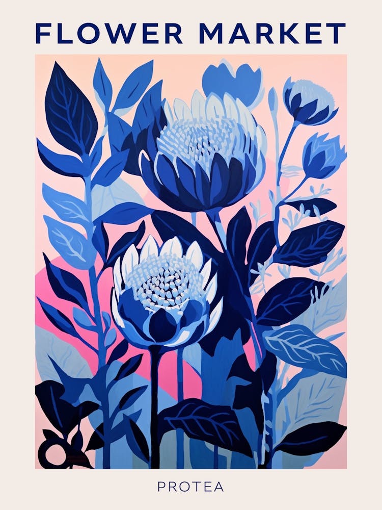 Blue Flower Market Poster Protea 4