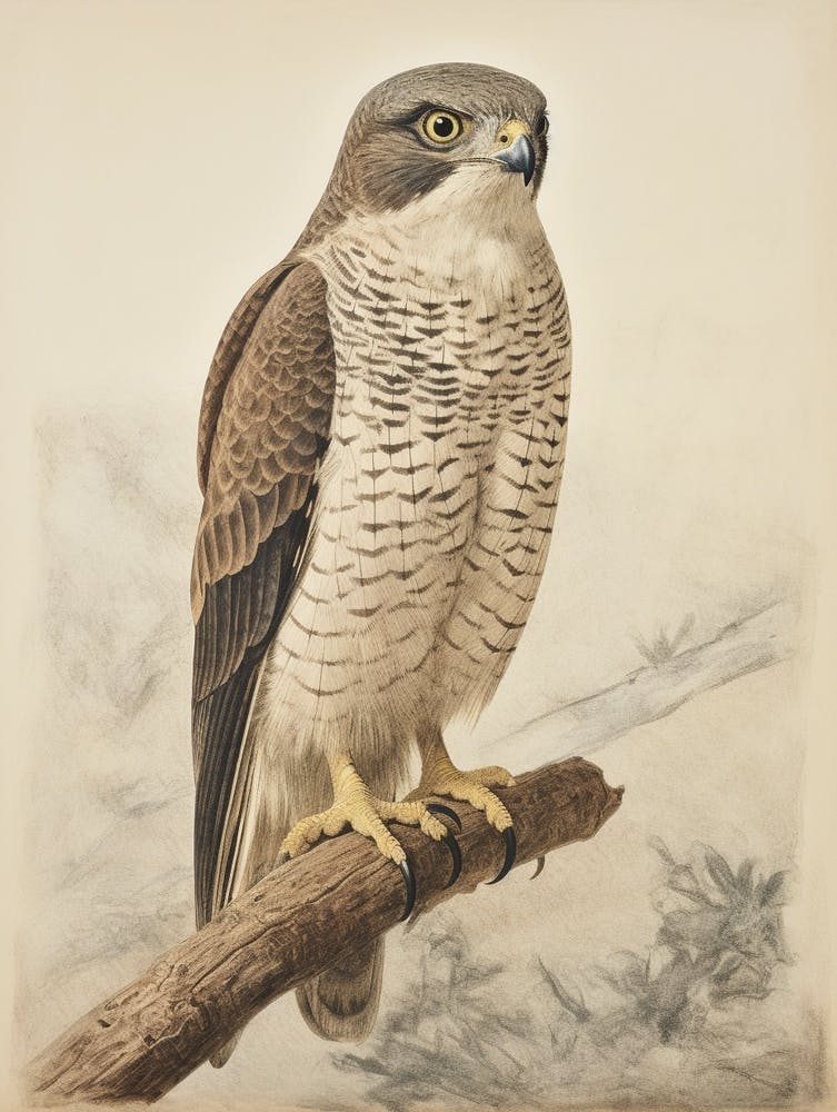 Vintage Bird Drawing Eurasian Sparrowhawk 2