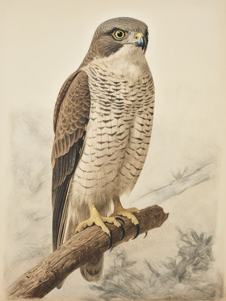 Vintage Bird Drawing Eurasian Sparrowhawk 2