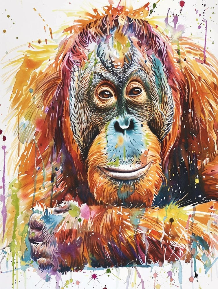 Orangutan Colourful Watercolour 3