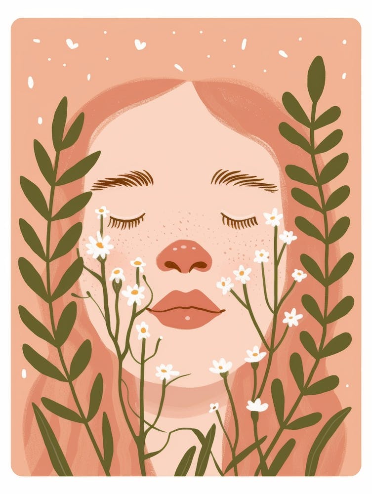Girl With Flowers And Leaves 2
