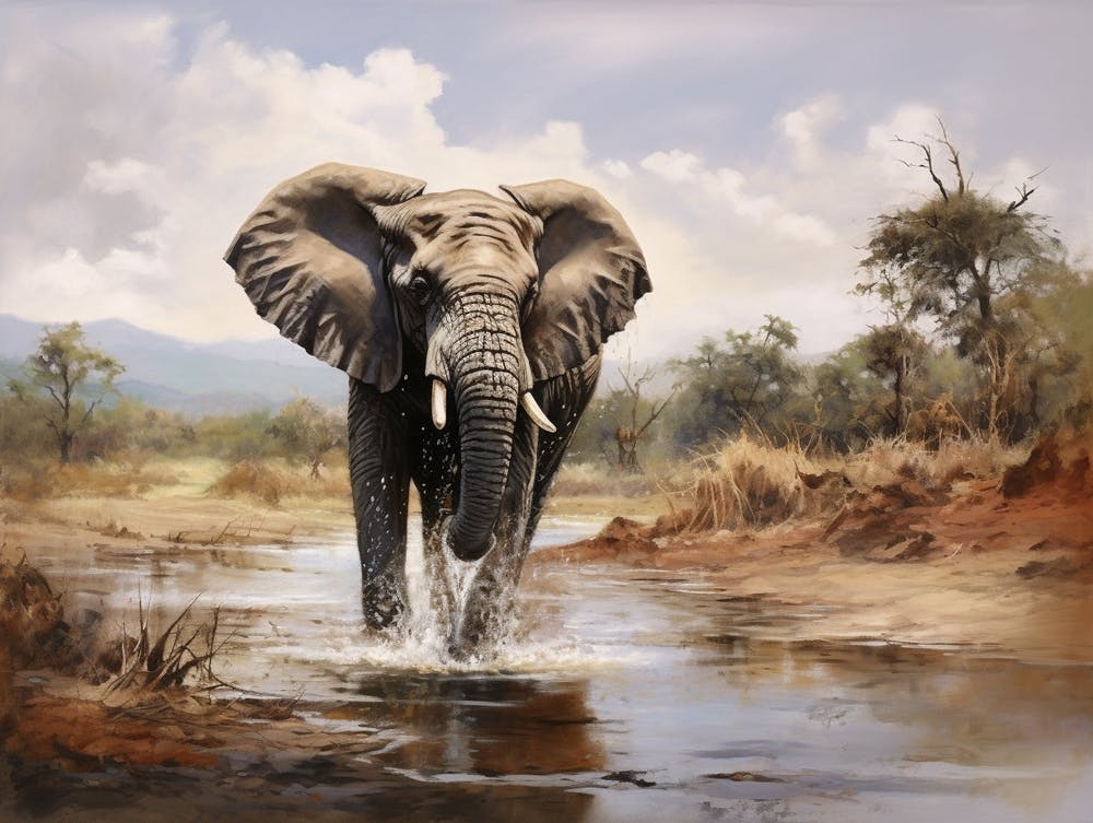 Afrikanischer Elefant im Wasser Realismus1