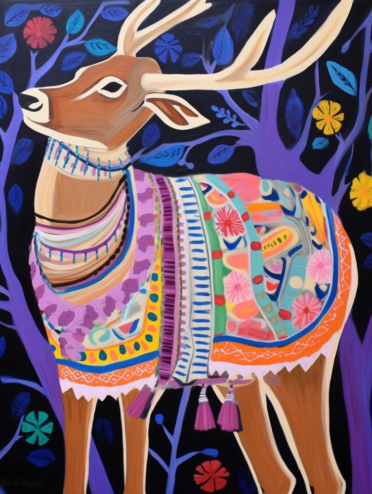 Maximalist Animal Painting White Tailed Deer 2