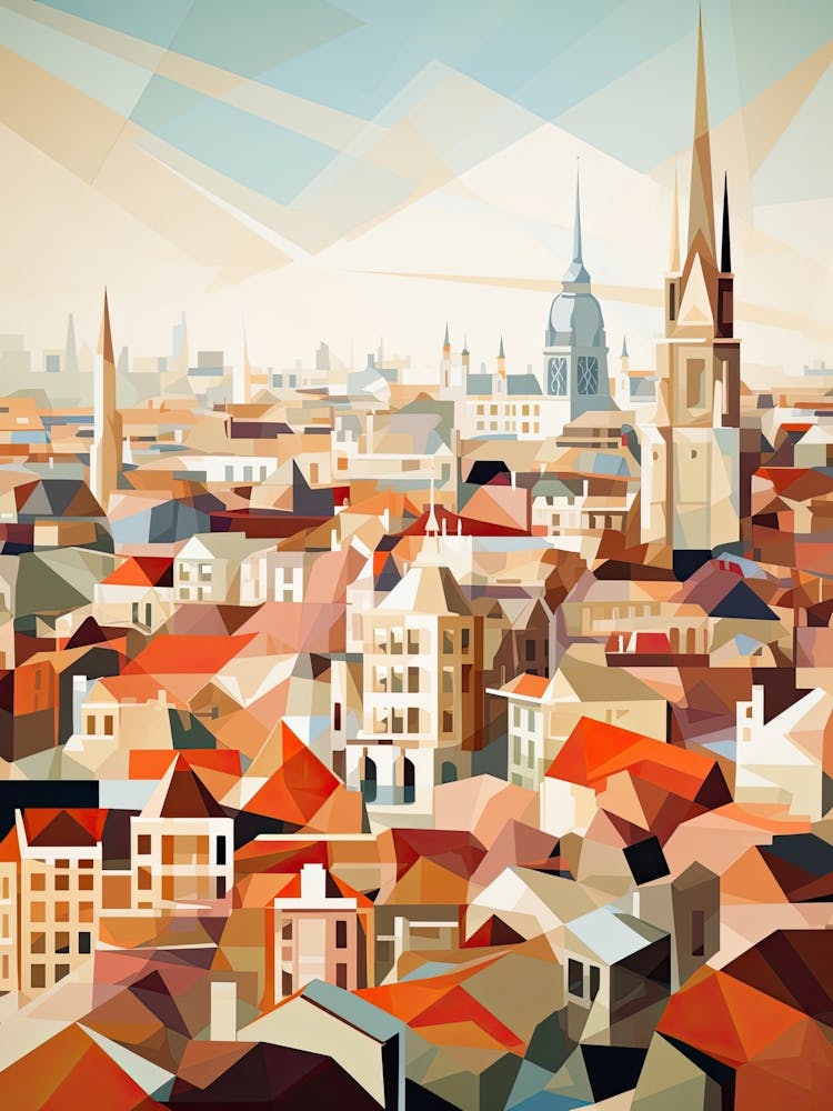 Antwerp, Belgium, Geometric Illustration 1