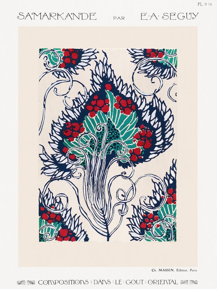 Botanical Pochoir Pattern In Oriental Style, Eugène Séguy