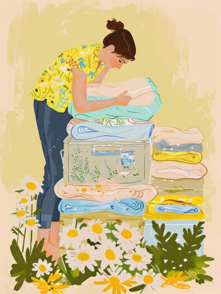Woman Sorting Laundry